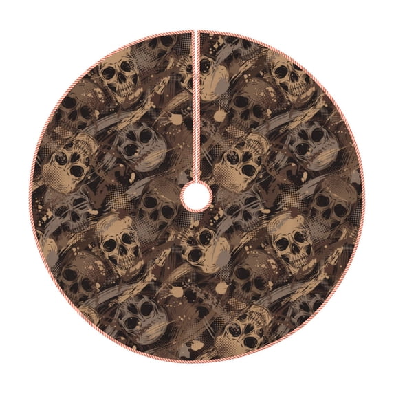 Xecao Brown Camouflage Skull Pattern Christmas Tree Skirt Round Xmas Tree Mat Base Cover for Holiday Home Decorations-30"