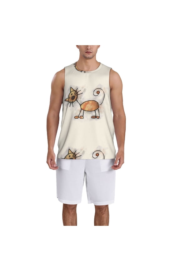 Brown Cat Cartoon print basketball shirt for both men and women, a unisex basketball jersey perfect for theme parties-Large