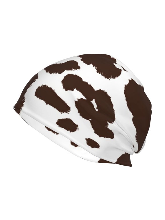 Brown Cow Print Knit Hat,Winter Beanie for Men Women, Beanie Soft Warm Ski Stocking Cuffed Cap