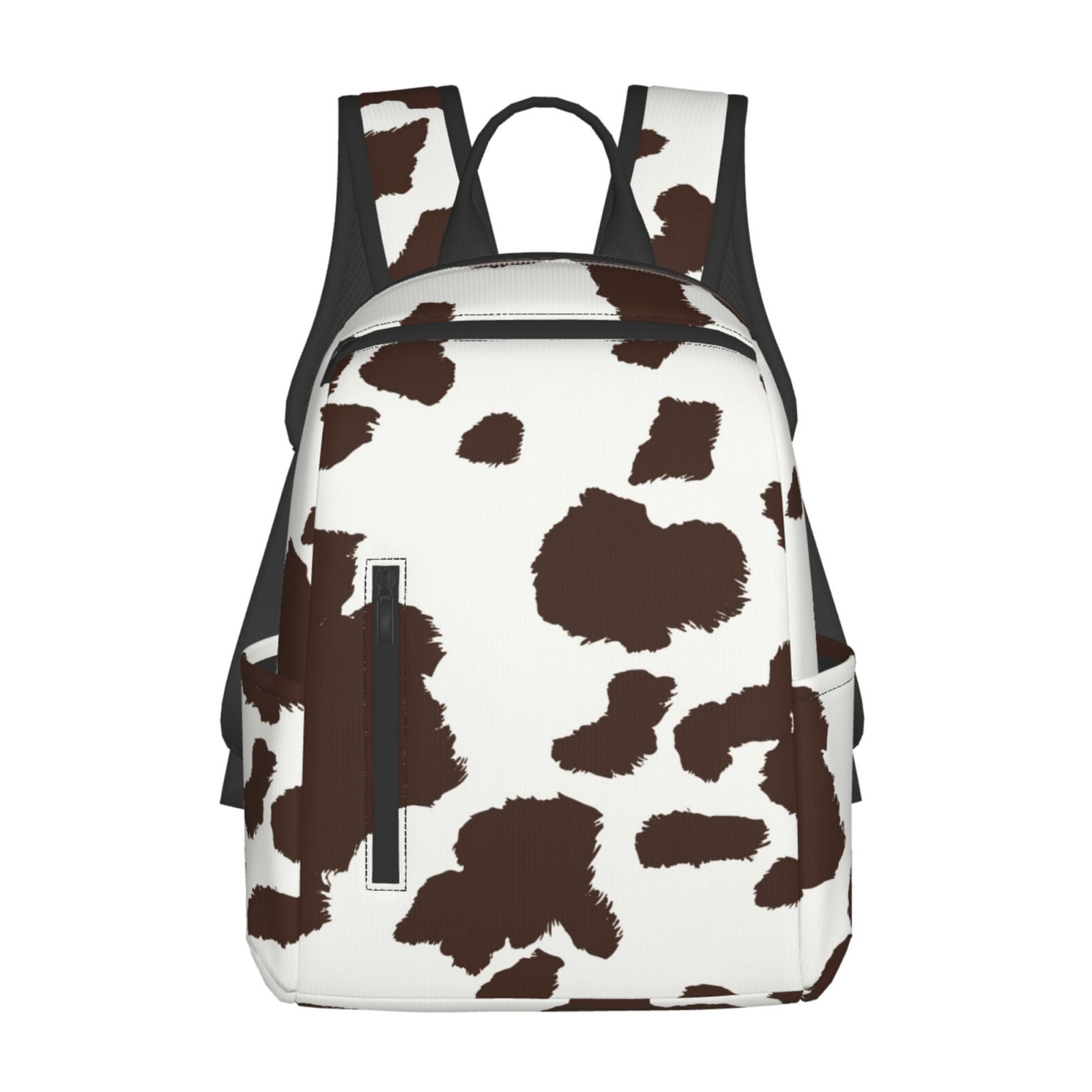 Xecao Brown Cow print Backpack For women men Aesthetic Lightweight Travel Daypack Simple Cute Backpack For Bookbag