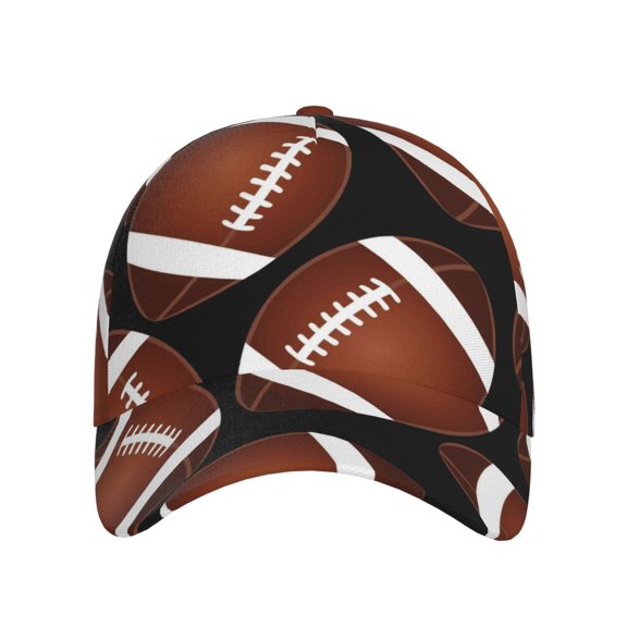 Xecao Brown Football On Black for Baseball Cap: Unisex, crafted from classic polyester twill fabric, featuring a soft unconstructed design