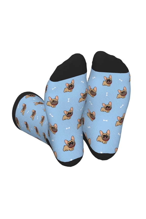 Brown French Bulldog Print Crew Socks for Men and Women, Men's Soft Moisture-wicking Sock