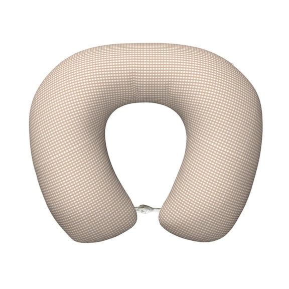 Xecao Brown Gingham Print Memory Foam Cervical Neck Pillow Versatile U-Shaped Pillows for Home,Office,Camping,Travelling,Soft Washable Cover