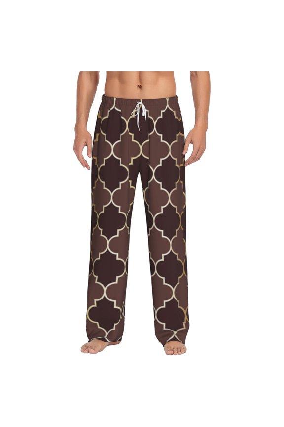 Brown Gold Grid Men's Straight Lounge Pajama Pants: The Ultimate in Comfortable Sleepwear