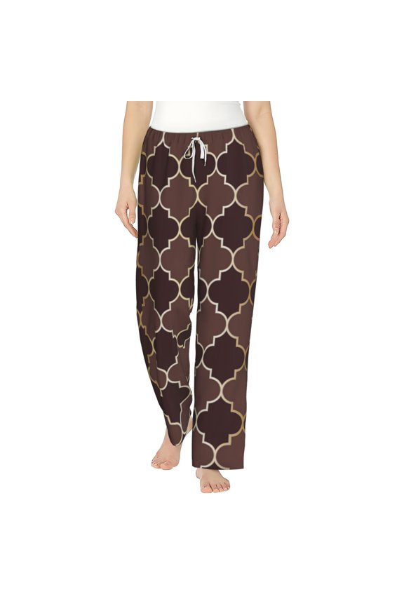 Brown Gold Grid Women's Straight Lounge Pajama Pants: The Epitome of Relaxed Sleepwear