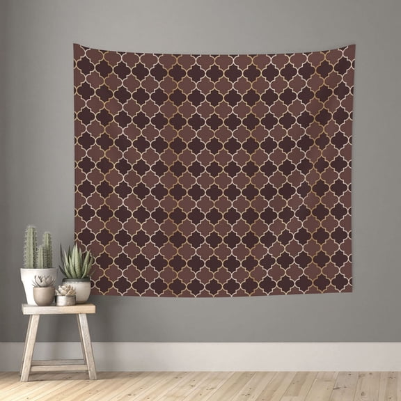 Xecao Brown Gold Grid patten Tapestry 60x51 Inches Wall Hanging Poster Tapestry for Living Room Bedroom Home Decor