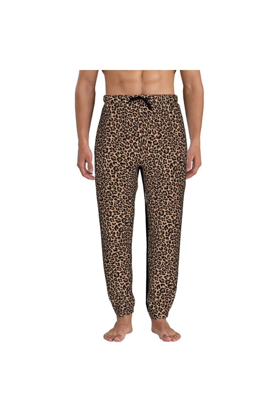 Brown Leopard Print Active Tech Joggers for Men, Mens Sweatpants Lounge Pants with Pockets-