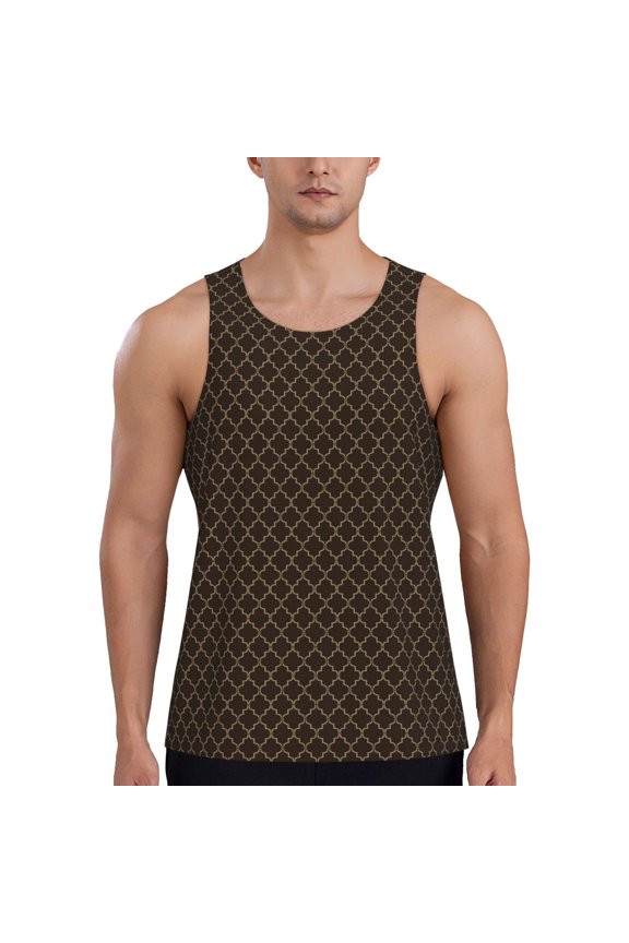 Brown Moroccan Trellis Men's Tank Top Workout Quick Dry Sleeveless Gym Jogging Muscle Shirts Summer Swim Beach Tops