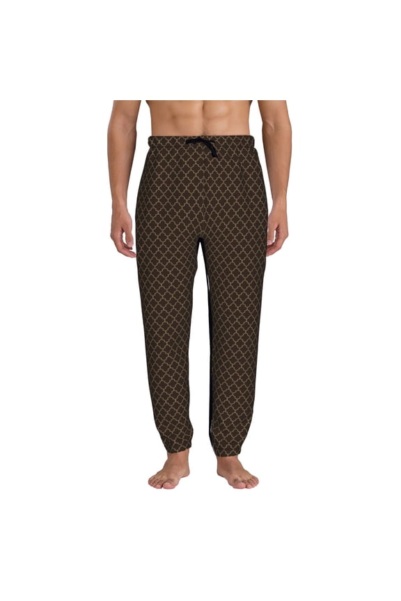 Brown Moroccan Trellis Print Active Tech Joggers for Men, Mens Sweatpants Lounge Pants with Pockets-X-Large