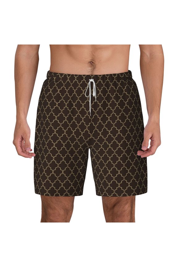 Brown Moroccan Trellis for Men's Swimming Trunks Swim Trunks Quick Dry Swim Shorts with Mesh Lining Funny Swimwear Bathing Suits