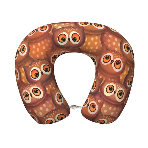 Xecao Brown Owl Print Memory Foam Cervical Neck Pillow Versatile U-Shaped Pillows for Home,Office,Camping,Travelling,Soft Washable Cover