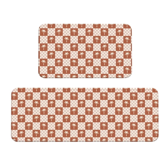 Xecao Brown Palms Patten Kitchen Rugs and Mats Sets,2 Pieces Non-Slip Washable Rugs, Kitchen Mat for Floor,Suit for Kitchen Decor and Accessories
