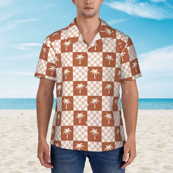 Xecao Brown Palms print Hawaiian shirt - a stylish short-sleeve button-down for men, perfect for casual beach and tropical outings.