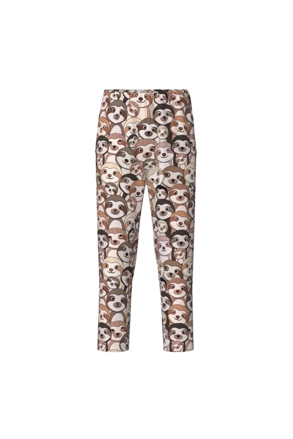 Brown Sloth Print Teenagers' Pajama Pants Long Sleep Pants Soft Elastic Waist Pajama Bottoms Elastic waist with 2 Pockets 5-16 Years-Small