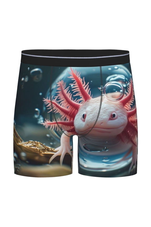 Bubbles Axolotl Fantasy Print Boxer Briefs for Men's Stretch Moisture-Wicking Underwear, Mid-Rise Classics breathable fabric