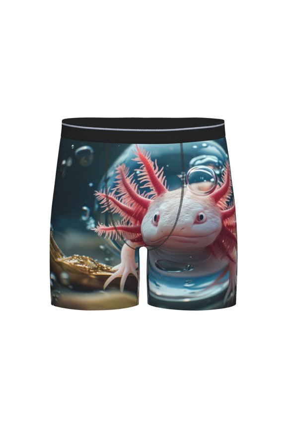Bubbles Axolotl Fantasy Print Boxer Briefs for Men's Stretch Moisture-Wicking Underwear, Mid-Rise Classics breathable fabric