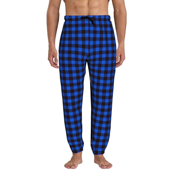 Xecao Buffalo Plaid Blue Black Print Active Tech Joggers for Men, Mens Sweatpants Lounge Pants with Pockets-Medium