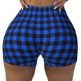 thumbnail image 1 of Xecao Buffalo Plaid Blue Black Print Workout Shorts for Women Soft Smooth Gym Yoga Scrunch Active Tennis Workout Running Shorts, 1 of 9