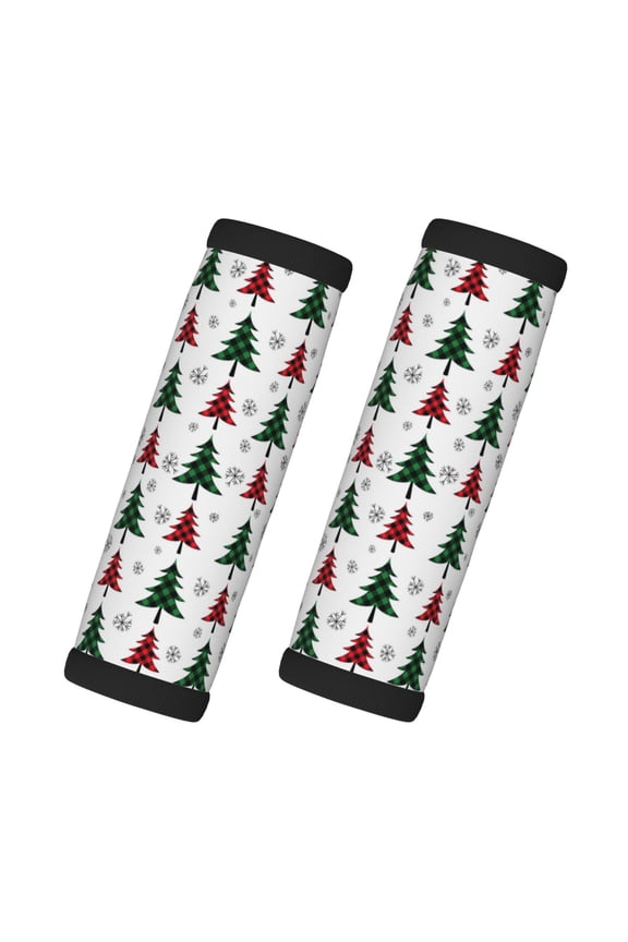 Buffalo Plaid Christmas Trees Print 2 Pack Luggage Handles Wrap Grips Identifiers Bright Luggage Markers, Unique Travel Essentials,Bright Luggage Markers