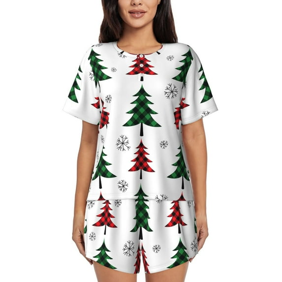 Xecao Buffalo Plaid Christmas Trees print Swimsuit for women, Summer-ready, sporty style.Quick-dry fabric. Many sizes & colors.