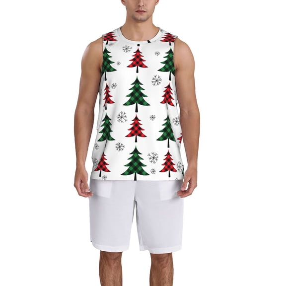Xecao Buffalo Plaid Christmas Trees print basketball shirt for both men and women, a unisex basketball jersey perfect for theme parties-4X-Large