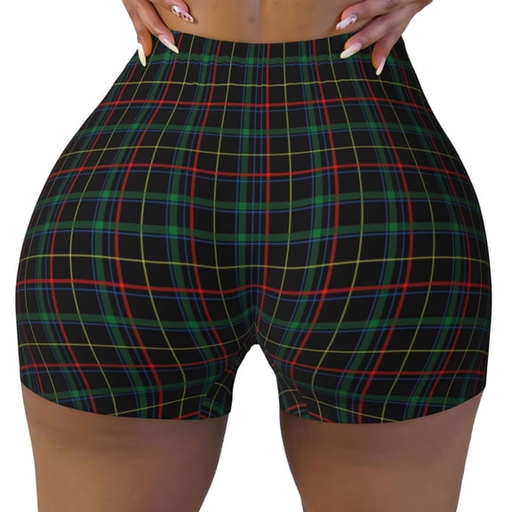 Xecao Buffalo Plaid Dark Green Print Workout Shorts for Women Soft Smooth Gym Yoga Scrunch Active Tennis Workout Running Shorts