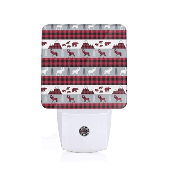 Xecao Buffalo Plaid Forest for Night Light - a Wall-mounted LED Fixture with A Dusk-to-dawn Sensor, Ideal for Bedrooms, Bathrooms, Hallways, and Kitchens-EU