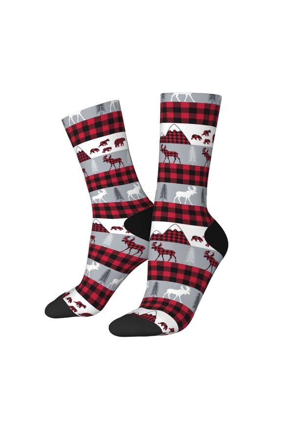 Buffalo Plaid Forest Pattern Sport Socks for Women and Men Crew Socks Sporty Calf Socks Casual Socks