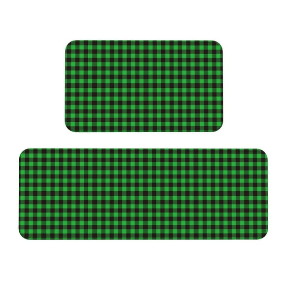 Xecao Buffalo Plaid Green Black Patten Kitchen Rugs and Mats Sets,2 Pieces Non-Slip Washable Rugs, Kitchen Mat for Floor,Suit for Kitchen Decor and Accessories