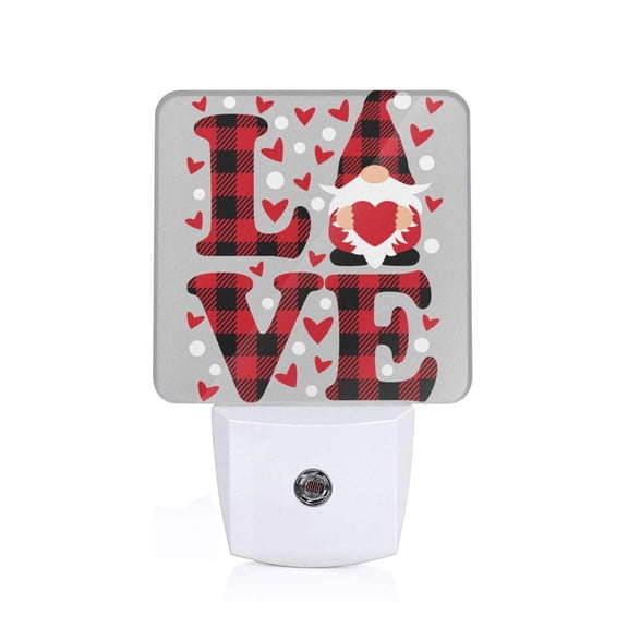 Xecao Buffalo Plaid Love And Gnome for Night Light - a Wall-mounted LED Fixture with A Dusk-to-dawn Sensor, Ideal for Bedrooms, Bathrooms, Hallways, and Kitchens-US