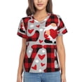 thumbnail image 1 of Xecao Buffalo Plaid Love And Gnome for Women's V-Neck T-Shirts-Elegant Half-Sleeve Tops Perfect for Summer-Small, 1 of 5
