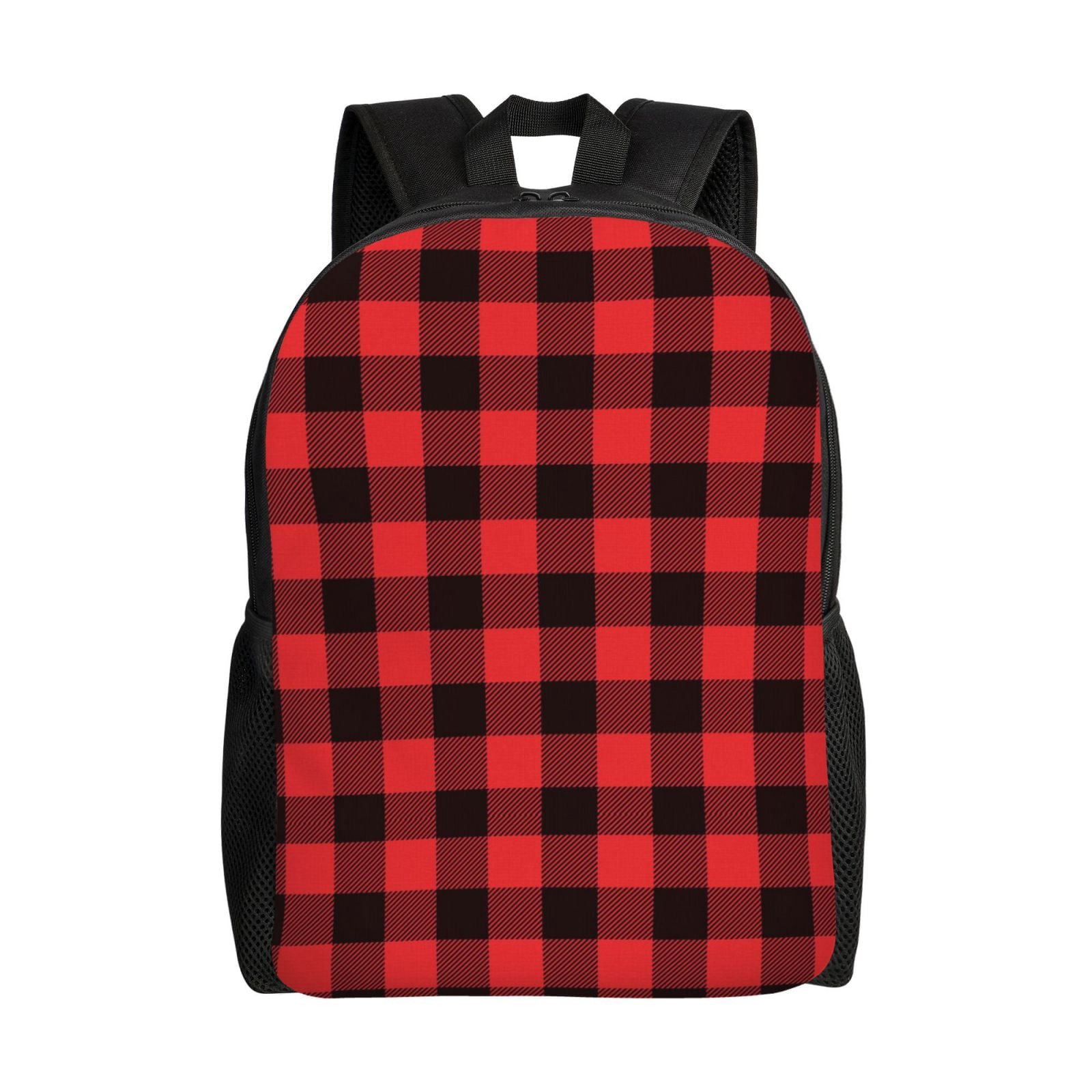 Xecao Buffalo Plaid Red Black Print School Backpack with Laptop Compartment Small Travel Laptop Backpack for Women Men Waterproof College Backpack Simple School Bag