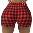 thumbnail image 1 of Xecao Buffalo Plaid Red Black Print Workout Shorts for Women Soft Smooth Gym Yoga Scrunch Active Tennis Workout Running Shorts, 1 of 9