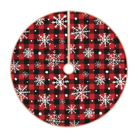 Xecao Buffalo Plaid Snowflakes Pattern Christmas Tree Skirt Round Xmas Tree Mat Base Cover for Holiday Home Decorations-30"