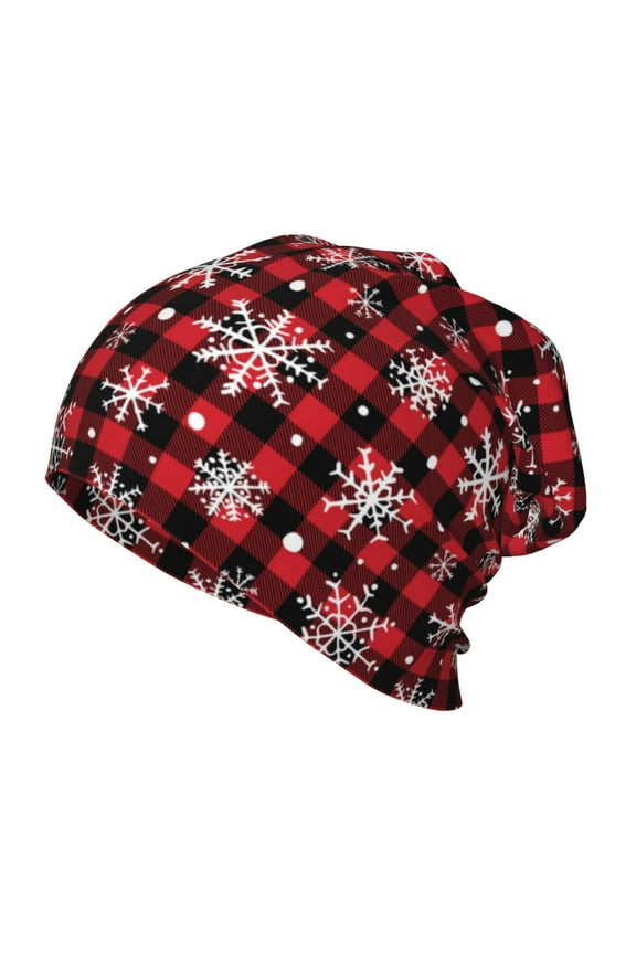 Buffalo Plaid Snowflakes Print Beanie Hat Toddler Girls Boys, Baby Hats Winter Warm Knitted Thermal, Kids Winter Caps