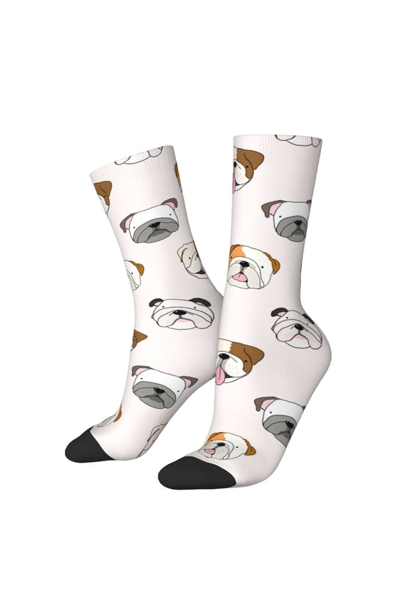 Bulldog Face Pattern Sport Socks for Women and Men Crew Socks Sporty Calf Socks Casual Socks