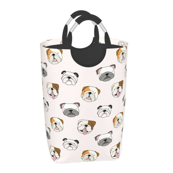 Xecao Bulldog Face for Laundry Basket,Collapsible Large Laundry Hamper,Wash Bag for Laundry Room, Rolling Laundry Basket with Handles