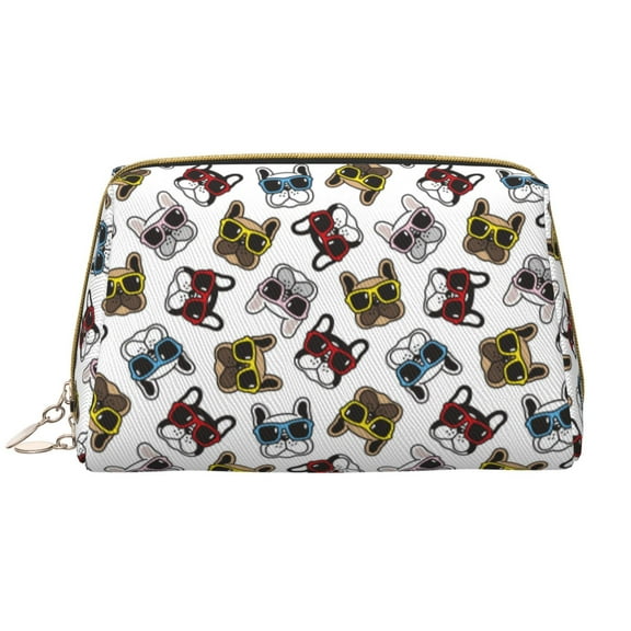 Xecao Bulldog Sunglasses Face Print Fashion Makeup PVC Bag Large Capacity Travel Cosmetic Bag for Women Organizer Toiletry Clutch