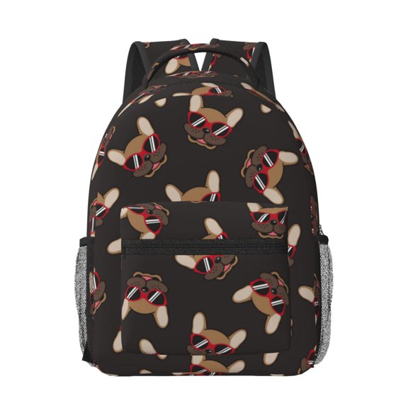 Xecao Bulldog with Sunglasses Travel Backpack: A spacious, stylish computer backpack ideal for men and women, perfect for college, school, or daily travels
