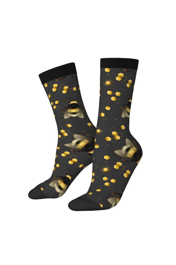 Bumblebee Pattern Sport Socks for Women and Men Crew Socks Sporty Calf Socks Casual Socks