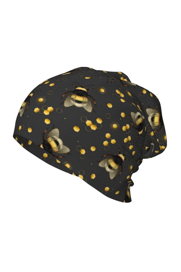 Bumblebee Print Beanie Hat Toddler Girls Boys, Baby Hats Winter Warm Knitted Thermal, Kids Winter Caps
