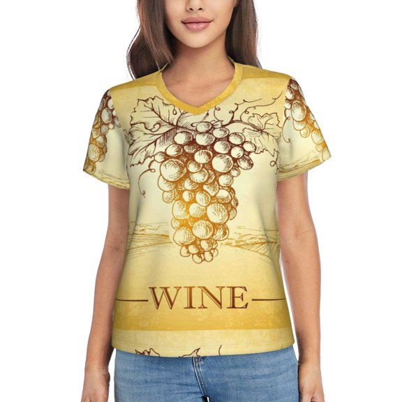 Xecao Bunch of Grapes for Women's V-Neck T-Shirts-Elegant Half-Sleeve Tops Perfect for Summer-Small