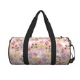 thumbnail image 1 of Xecao Bunny And Flower print Round Travel Duffel Bag is a foldable gym bag with an inner pocket, perfect for travel sports, 1 of 1