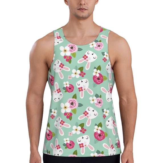 Xecao Bunny And Rose Men's Tank Top Workout Quick Dry Sleeveless Gym Jogging Muscle Shirts Summer Swim Beach Tops