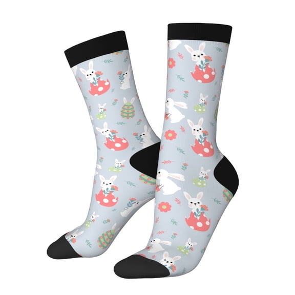 Xecao Bunny cartoon with easter Pattern Sport Socks for Women and Men Crew Socks Sporty Calf Socks Casual Socks