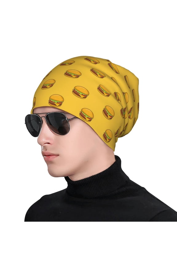 Burger 1 Print Beanie Knitted Hat for Men Women, Winter Fashion Knit Cuffed Caps Unisex