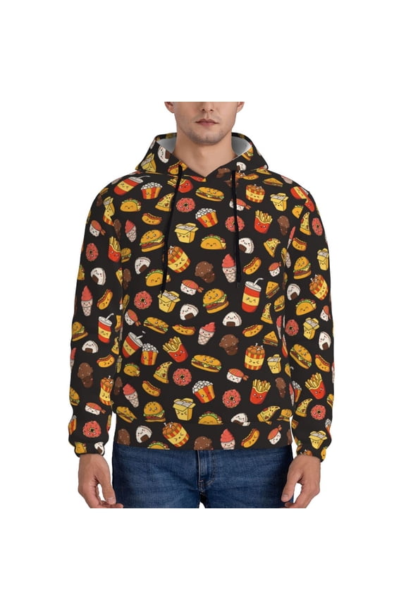 Burger Fries Pattern Men's Adult Pullover Hoodie,Hooded Sweatshirt-Large