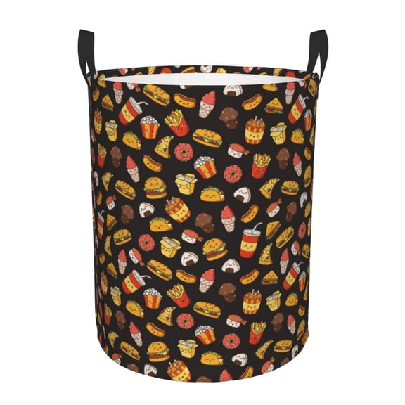Xecao Burger Fries Print Laundry Hamper Basket,designed for Blanket Storage and Nursery Clothes in the Bedroom
