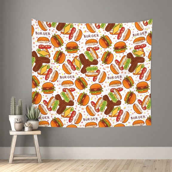 Xecao Burger patten Tapestry 60x51 Inches Wall Hanging Poster Tapestry for Living Room Bedroom Home Decor