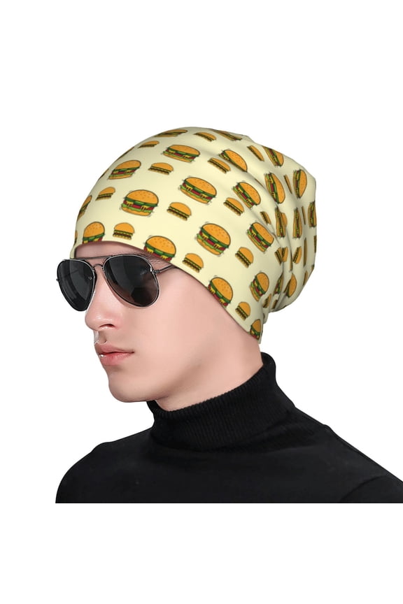 Burgers And Hot Dogs Print Beanie Knitted Hat for Men Women, Winter Fashion Knit Cuffed Caps Unisex